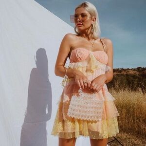 For Love And Lemons Sorbet Lace Mini Dress